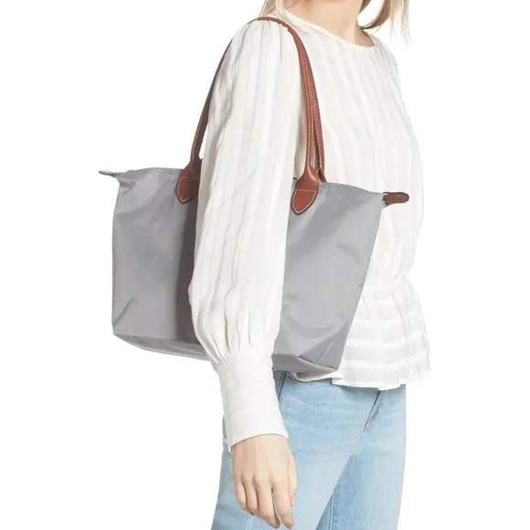 ❤️ NWT LONGCHAMP Le Pliage Small Medium Nylon Shoulder Tote GRAY 100% AUTHENTIC - Picture 2 of 16